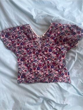 Madewell Floral Short Sleeve V-Neck Top